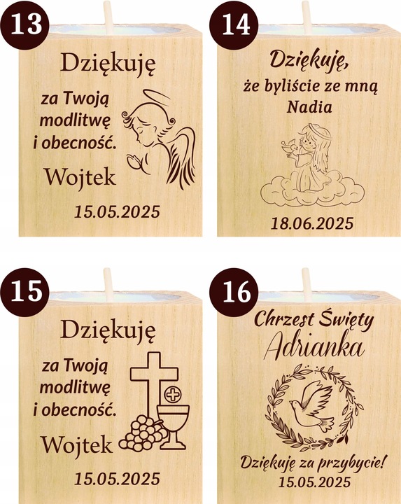 Podziękowanie dla Gości Komunia Chrzest piękny świecznik 10 szt grawer