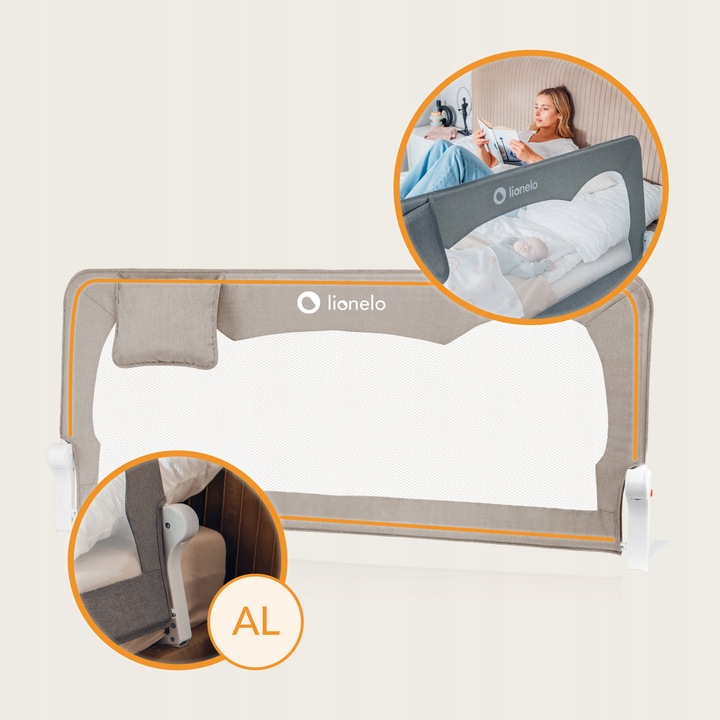 Barierka BRAMKA ZABEZPIECZAJĄCA do łóżka WYSOKA 150x66cm BEŻ Lionelo