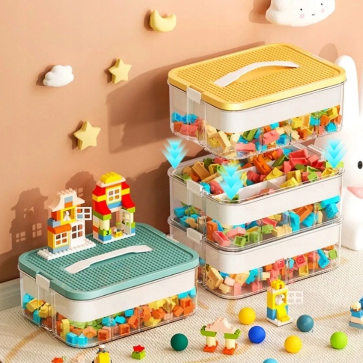 PUDEŁKO NA KLOCKI POJEMNIK NA LEGO PLASTIKOWE Z PRZEGRÓDKAMI 4 POZIOM