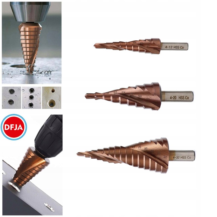 WIERTŁA KOBALTOWE STOPNIOWE STOŻKOWE DO METALU STALI ZESTAW HSS CO/M35