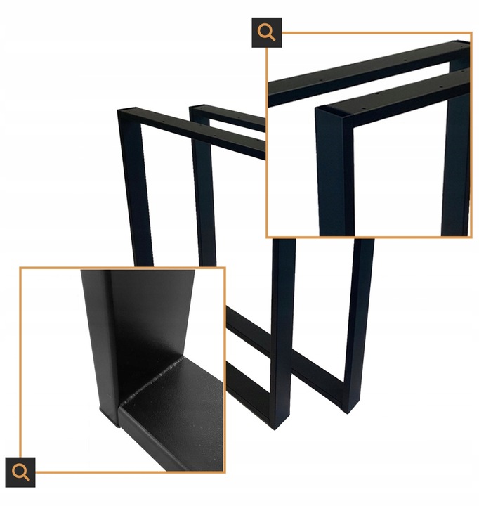 NOGI DO STOŁU BIURKA METALOWE CZARNE 50x72 CM PROFIL 6x2 CM LOFTOWE 2