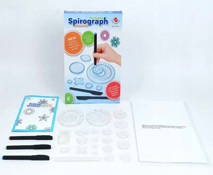 SPIROGRAF KREATYWNY ZESTAW DO RYSOWANIA WZORÓW XXL SZABLONY PISAKI KARTKI