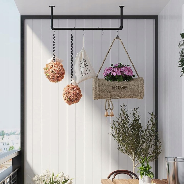 Drążek na ubrania WIESZAK ŚCIENNY 92x30x7,5 cm ZE STALI czarny LOFT