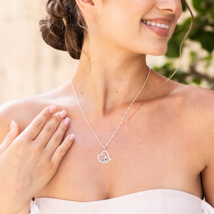 Srebrny Naszyjnik Serce z Kotami Dwa Koty Serca Serduszko Kot SREBRO 925