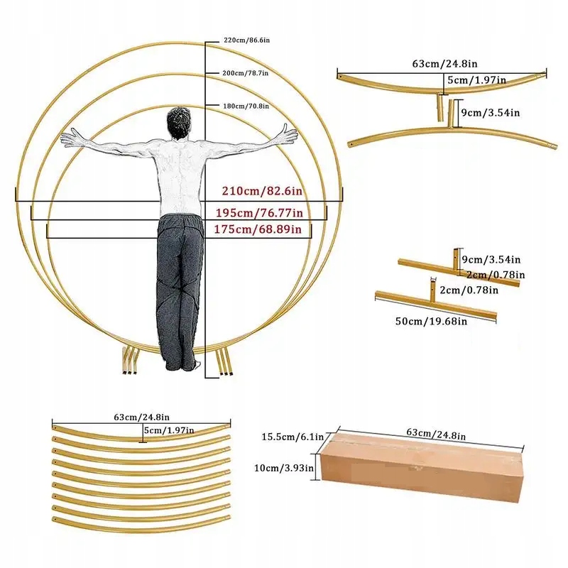 Złote Koło Na Balony Stojak Balonowy Stelaż Metalowy Ścianka Wesele 2,1M