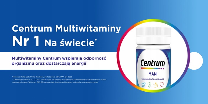 Multiwitamina Centrum MAN dla mężczyzn na 90 dni minerały 90 tabletek