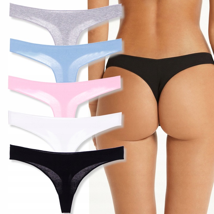 5x GŁADKIE STRINGI BEZSZWOWE BAWEŁNIANE MAJTKI M/L