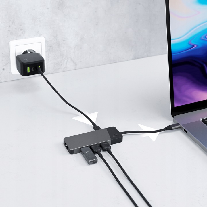 HUB USB-C 7w1 GC Connect PD 85W ADAPTER 3x USB 3.1, HDMI 4K, USB C, SD, TF