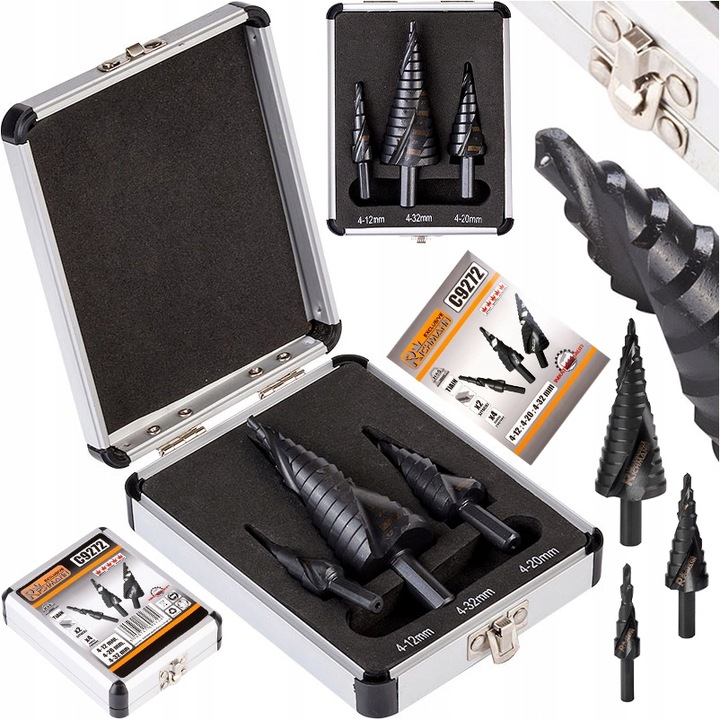 ROZWIERTAK METALU WIERTŁA CHOINKOWE STOPNIOWE SPIRALNE STOŻKOWE 4-32MM