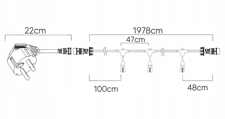 Girlanda Ogrodowa Świetlna 20m+41x Żarówka LED 1W Zewnętrzna Wodoszczelna