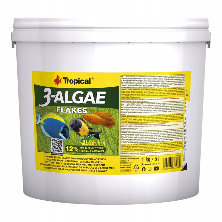 Tropical 3-Algae Flakes Pokarm dla ryb roślinożernych z algami 5L