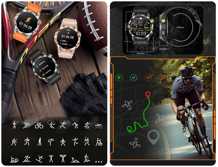 SMARTWATCH MĘSKI ZEGAREK GPS AMOLED 400mAh POLSKIE MENU Rozmowy