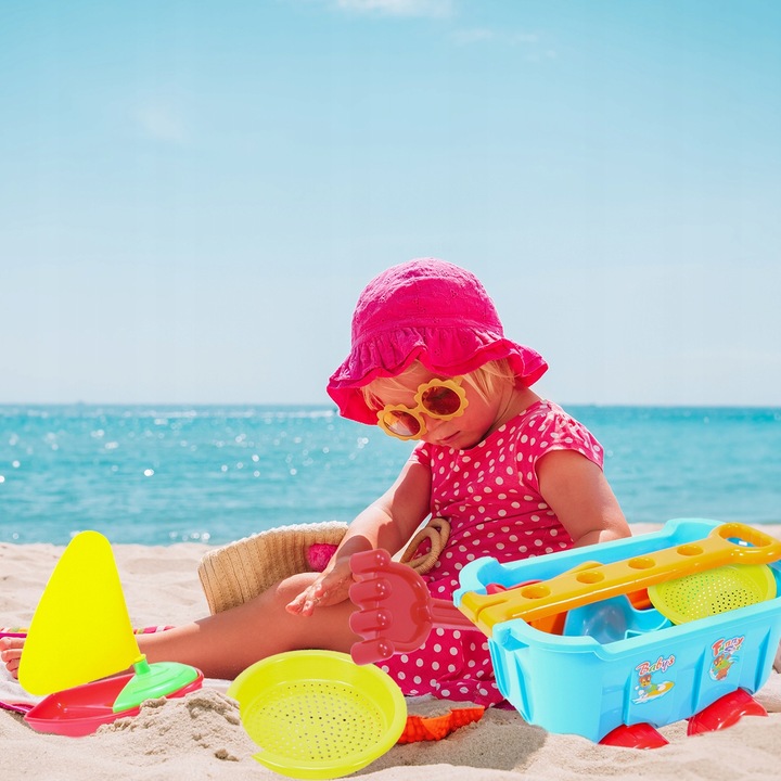 ZESTAW DO ZABAWY W PIASKU PIASKOWNICY WÓZEK TACZKA FOREMKI ŁOPATKI