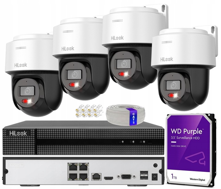 CYFROWY MONITORING 4 KAMERY OBROTOWE IP 4MPX POE ZEWNĘTRZNE PODGLĄD ONLINE