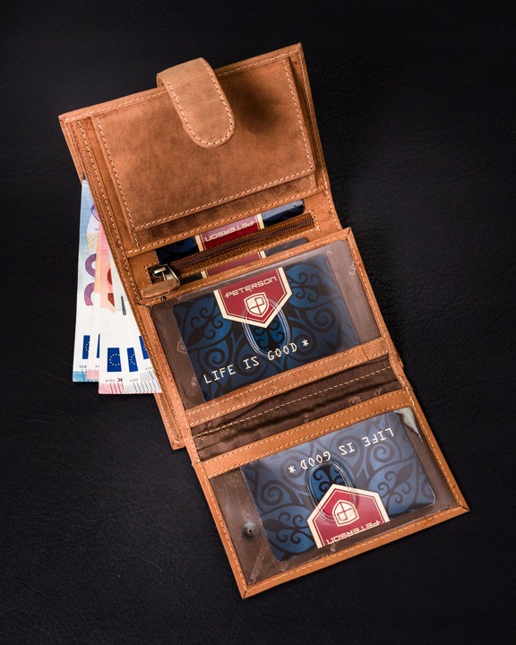 PETERSON modny portfel męski skórzany nubuk RFID na prezent
