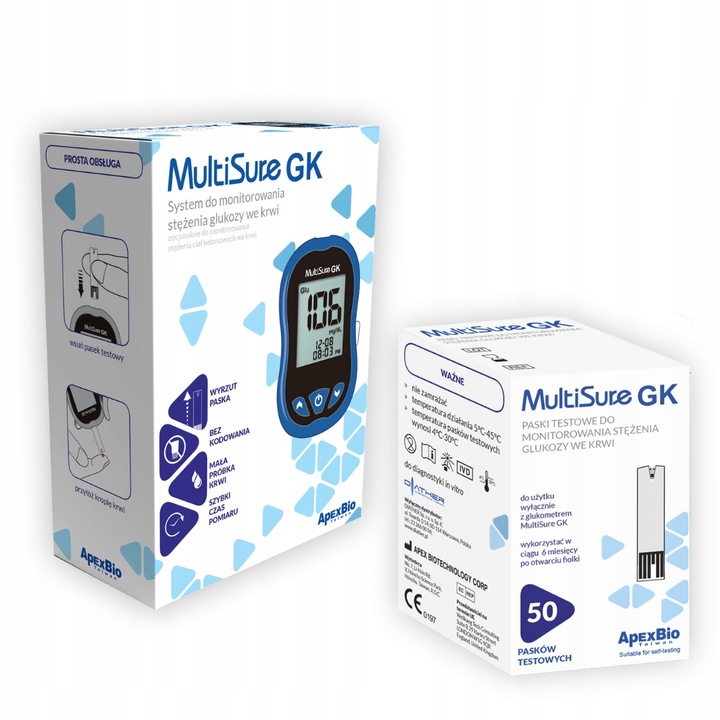 Ketometr Glukometr 2w1 Multisure GK pomiar glukozy ketonów + paski glukoza
