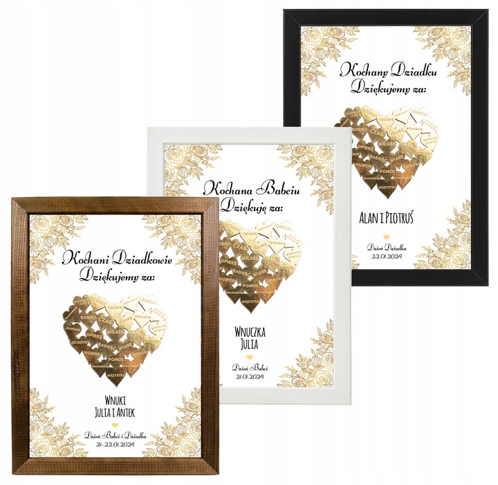 PODZIĘKOWANIE PREZENT DLA DZIADKÓW NA DZIEŃ BABCI I DZIADKA RAMKA SERCE 3D
