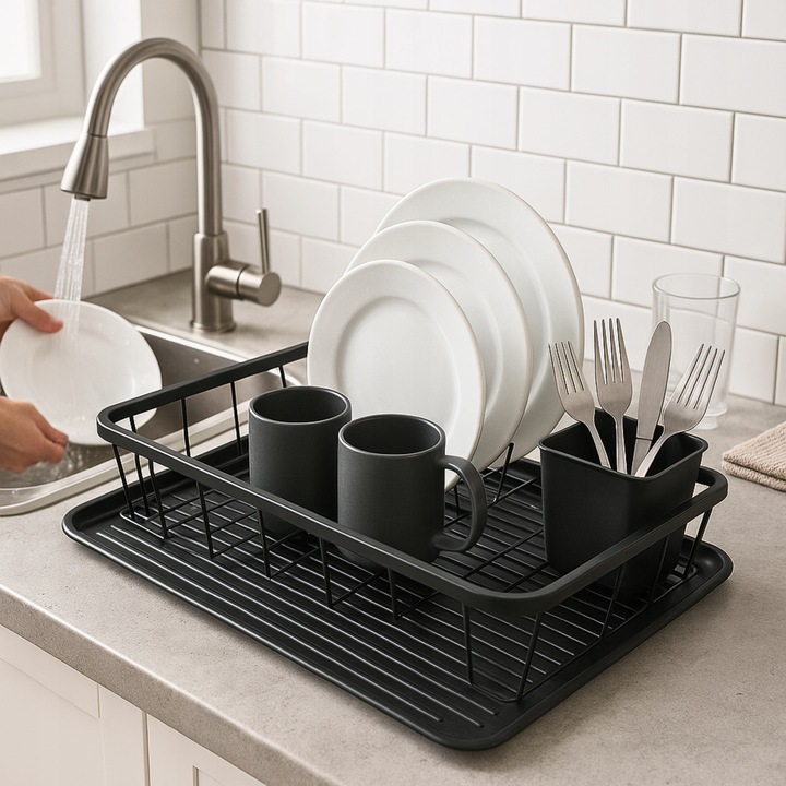 OCIEKACZ DUŻA SUSZARKA do NACZYŃ STOJĄCA na SZTUĆCE KUBEK TALERZE CZARNY