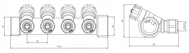 X-HOME ROZDZIELACZ PEX 1” x 16 mm 4 OBWODY SEKCJE CWU DO WODY ZIMNEJ MONO