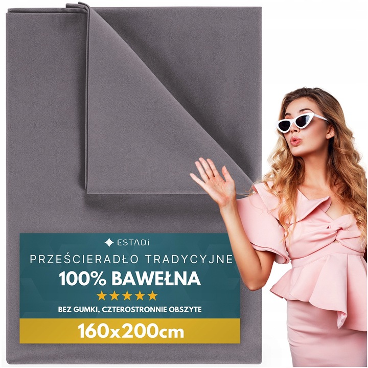 Prześcieradło bez Gumki Tradycyjne 160x200 cm Bawełniane Polskie - Bawełna