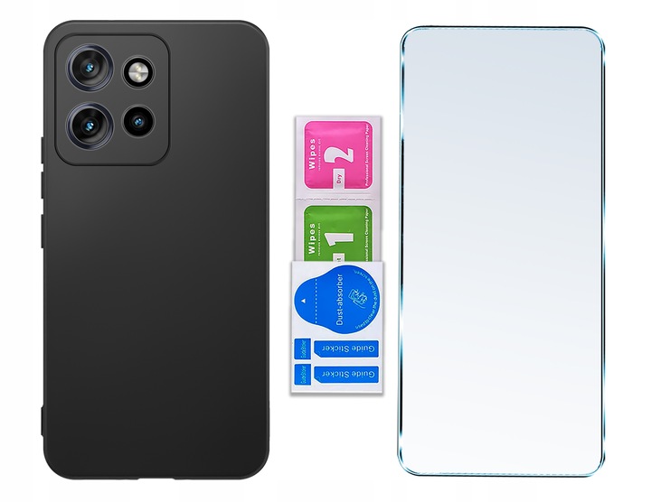 Etui do Motorola Moto EDGE 50 Neo silikonowe MATOWE CZARNE + Szkło ochronne