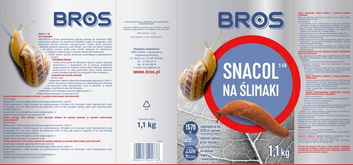 BROS Snacol 3GB trutka, preparat, środek, zwalcza ŚLIMAKI 1,1 kg
