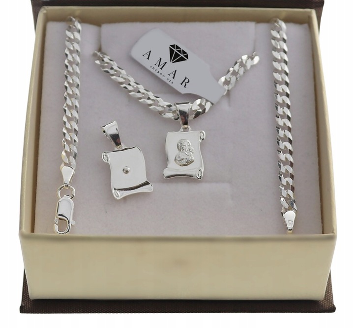 SREBRNY PEŁNY ŁAŃCUSZEK MĘSKI PANCERKA Z ZAWIESZKĄ PR. 925 + GRAWER GRATIS