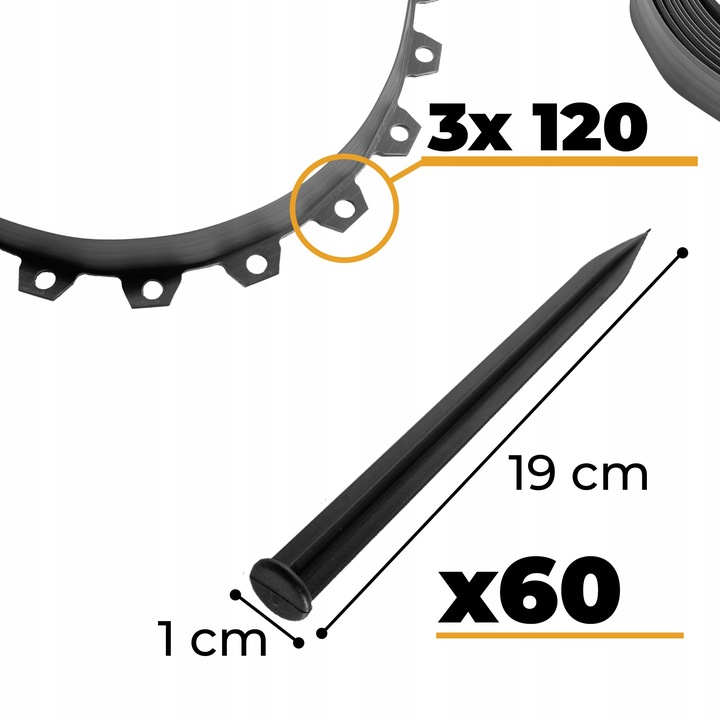 OBRZEŻE OGRODOWE TRAWNIKOWE 30 MB + KOTWY GRATIS BORDER CZARNY 60 MM 3x10M