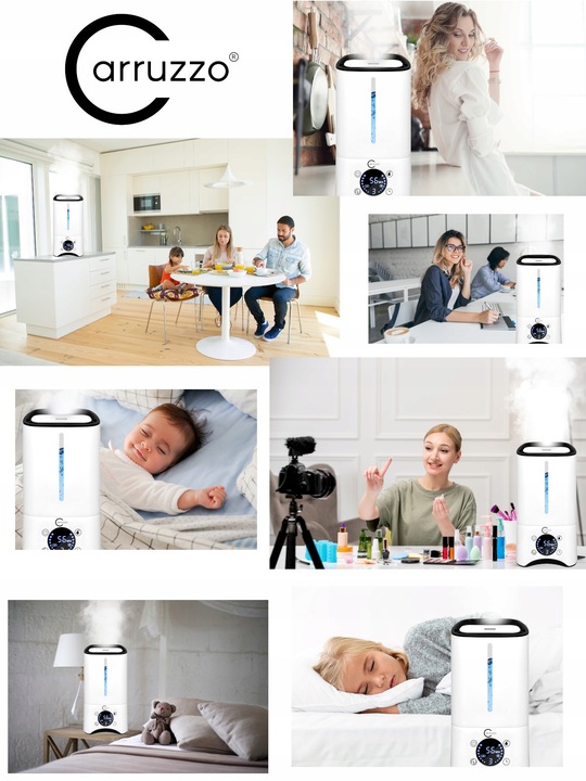 Nawilżacz powietrza AUTOMATYCZNY + AROMATERAPIA 6w1 +12 OLEJKÓW FILTR