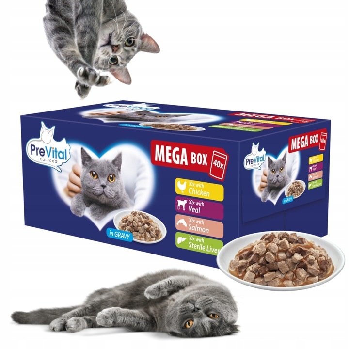 KARMA MOKRA DLA KOTA PREVITAL SASZETKI MEGA BOX 40X100G MIX SMAKÓW W SOSIE