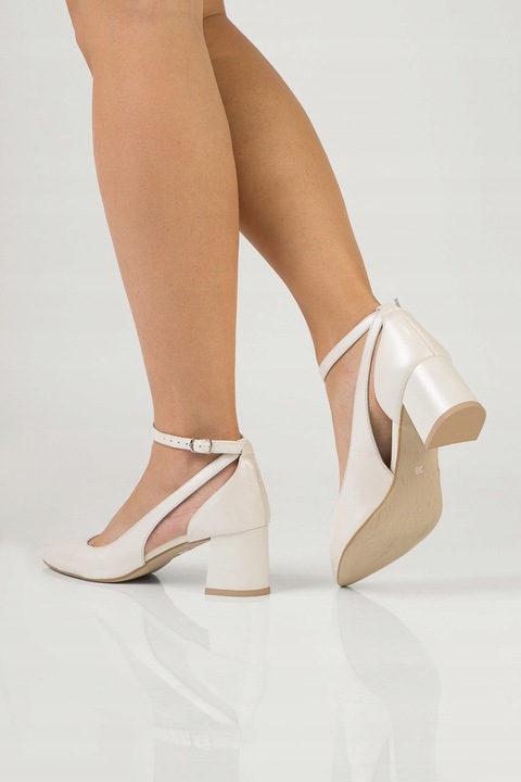 Ślubne Czółenka na słupku niskie ekru Gabi 38