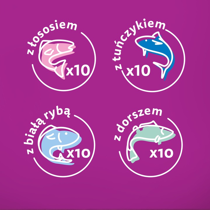 WHISKAS MOKRA KARMA DLA KOTA RYBNE SMAKI W GALARETCE SASZETKI 40X85 G