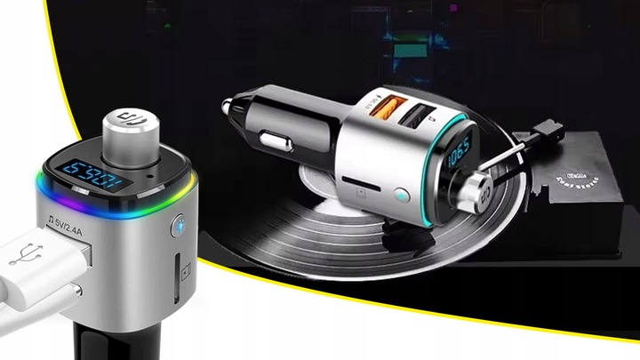 TRANSMITER BLUETOOTH FM SAMOCHODOWY SZYBKA ŁADOWARKA SAMOCHODOWA 2x