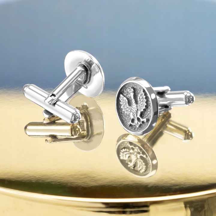 SREBRNE SPINKI DO MANKIETÓW MĘSKIE ORZEŁ GODŁO SREBRO PR. 925 DLA MĘŻCZYZNY