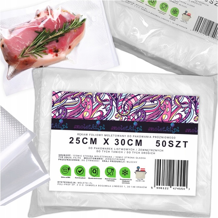 Worki Do Zgrzewarki Próżniowej Pakowarki Moletowane żywność 25x30cm 50szt