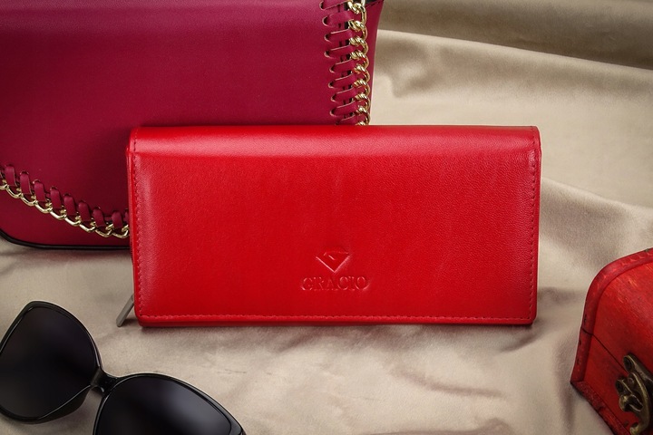 Damski Czerwony Gracio Portfel Skóra Naturalna BIG