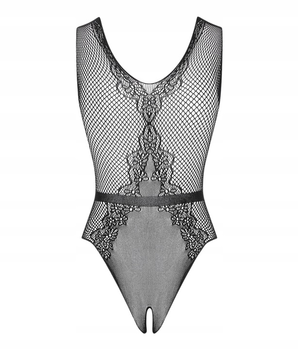 Body Damskie Koronkowe z Siateczki Obsessive z Dziurką B115 S/L Czarne