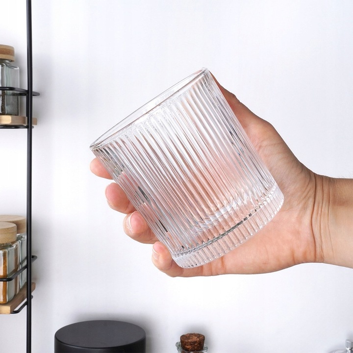 6x Szklanki RYFLOWANE do napojów wody drinków whisky zestaw szklanek 310 ml