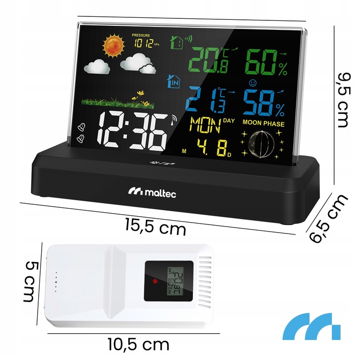 BEZPRZEWODOWA STACJA POGODY TERMOMETR HIGROMETR BAROMETR CZUJNIK
