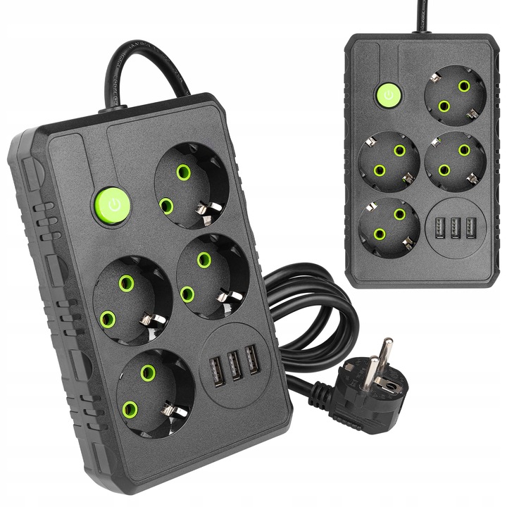 Przedłużacz listwa zasilająca 2m 4 GNIAZDA UZIEMIENIE 3x USB CZARNY