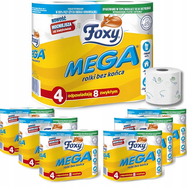 Papier toaletowy FOXY MEGA DŁUGI 4 rolki x 7 opakowań zdobiony