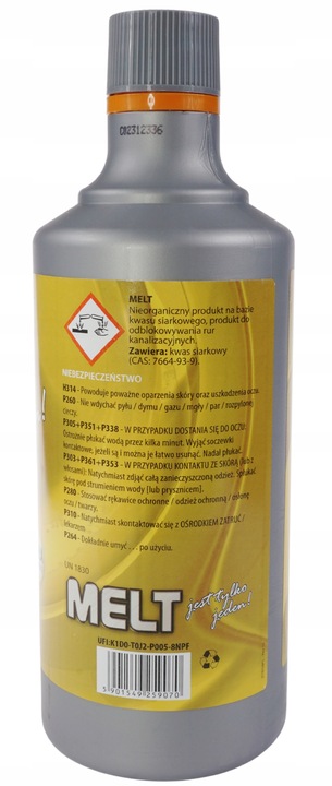 ŚRODEK PŁYN DO UDRAŻNIANIA RUR KANALIZACJI MELT x 1 szt 0,75L