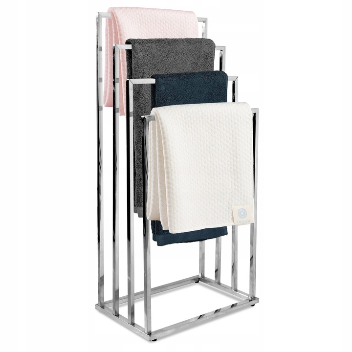 WIESZAK STOJĄCY NA 4 RĘCZNIKI STOJAK METALOWY CHROM ŁAZIENKOWY WOLNOSTOJĄCY
