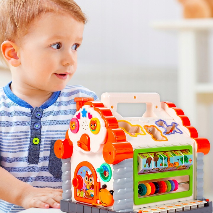 MULTIDOMEK DOMEK INTERAKTYWNY SORTER KLOCKI PIANINKO ZWIERZĄTKA DLA DZIECI