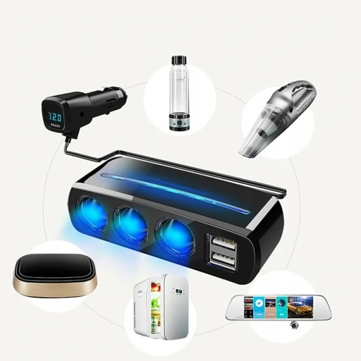 ROZGAŁĘŹNIK ZAPALNICZKI TRÓJNIK WOLTOMIERZ 2x USB