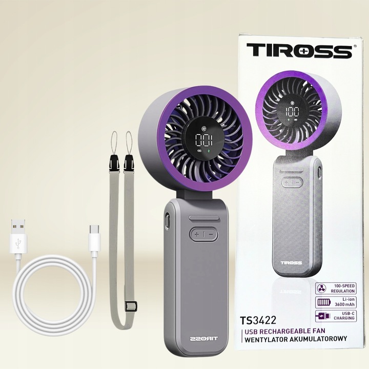 PRZENOŚNY WIATRAK MINI WENTYLATOR BIURKOWY CICHY RĘCZNY 3600mAh 100 trybu