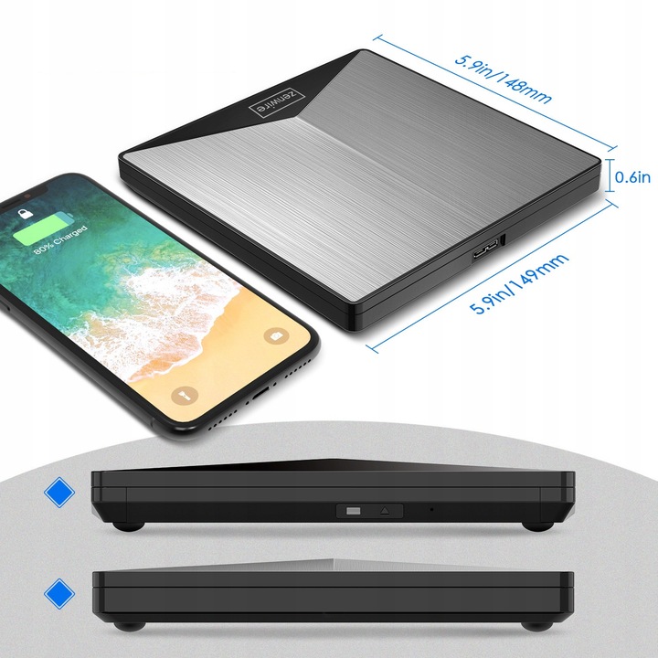 Zewnętrzny Napęd Odtwarzacz DVD CD USB-C 3.0 Nagrywarka do Laptopa Komputer