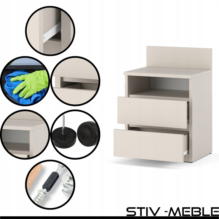 SZAFKA NOCNA Kaszmir STOLIK NOCNY 40CM 2 Szuflady NAKASTLIK Do