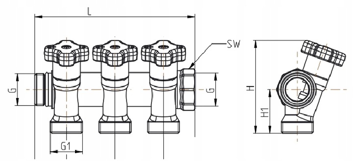ROZDZIELACZ DO WODY UŻYTKOWEJ CIEPŁEJ ZIMNEJ HERZ 3 punkty