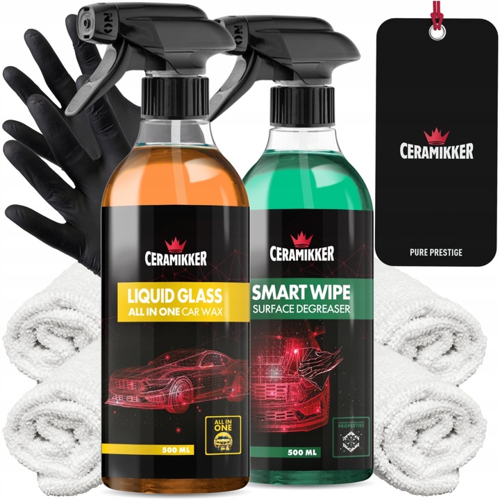 Wosk Samochodowy na Mokro LIQUID GLASS + Odtłuszczacz do Lakieru SMART WIPE